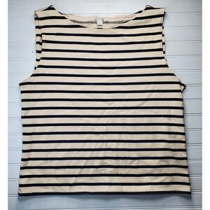 J CREW Women's Navy Cream Color Striped Sleeveless Cotton Tank Top Size Small‎ S